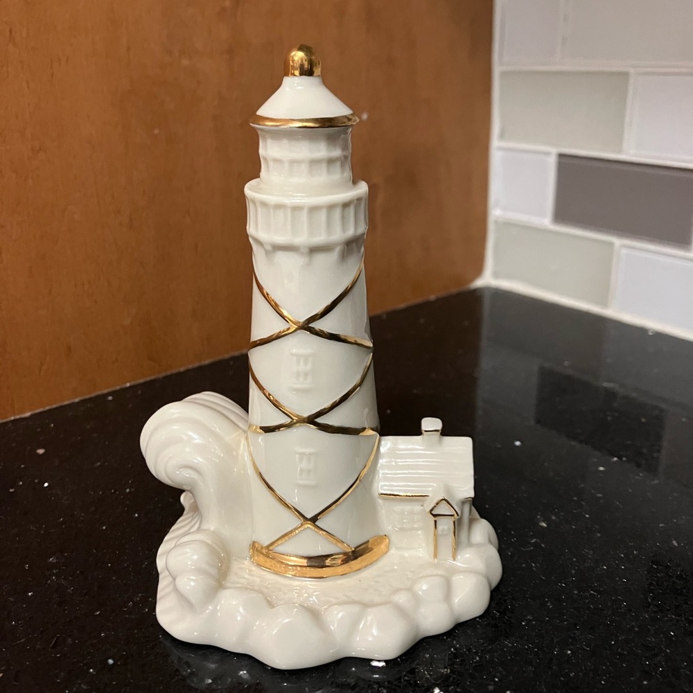 Lenox White and Gold Coastal Lighthouse Accent